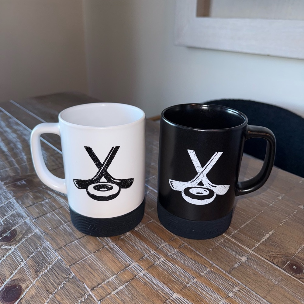 Black and White Tim hortons Hockey puck Mugs set